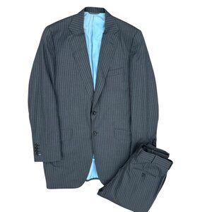 Tom James Royal Classic Suit 2pc Holland & Sherry Savile Row Striped 40L 32x33